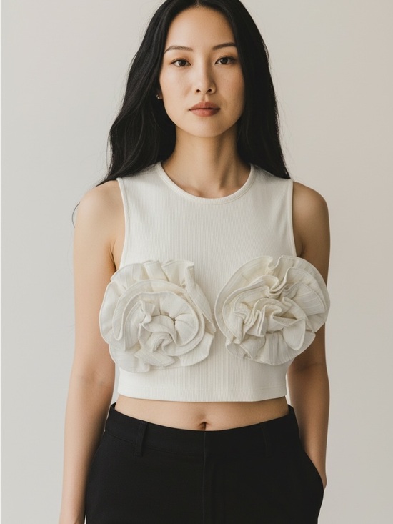 Zara Tops - Zara Ivory Floral Appliqué Cropped Tank